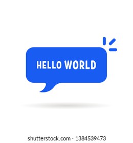 blue speech bubble with hello world. simple flat cartoon style trend modern minimal logotype graphic design element isolated on white