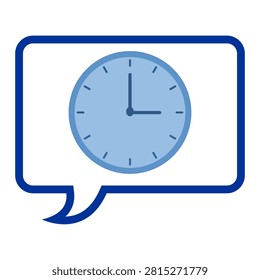 Blue Speech Bubble Icon Featuring a Minimalist Analog Clock Face for Time Management Concepts