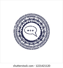 Blue speech bubble icon inside rubber seal
