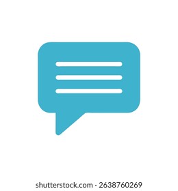 Blue speech bubble icon with text lines symbol graphic
