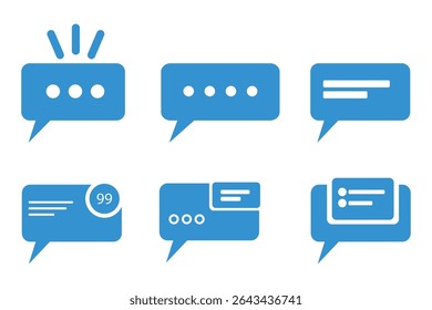 Blue Speech Bubble Icons – Vector Set with Messaging Alerts, Notifications, and Chat UI Symbols