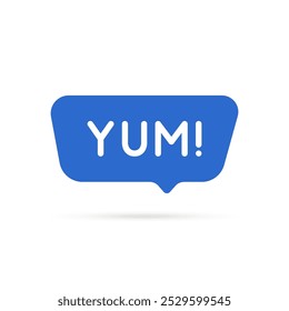 blue speech bubble like yum or yummy icon. abstract flat style trend modern graphic design yumy logotype element isolated on white. concept of yumyum pictogram for restaurant cafe or coffee shop