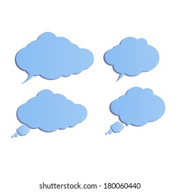 Blue speech bubble on white isolated background. Vector design. 