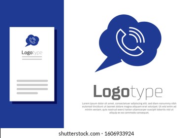 Blue Speech bubble with phone call icon isolated on white background. Logo design template element. Vector Illustration