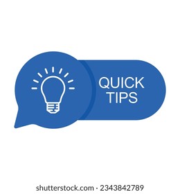 blue speech bubble with quick tips text. flat minimal trend modern faqs logotype graphic art design isolated on white background. concept of message or label like new knowledge and study practice