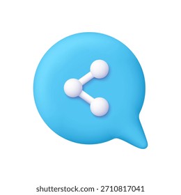 Burbuja azul del discurso con el símbolo de la acción. Redes sociales, comunicación, conexión digital y concepto de interfaz de usuario. Icono de Vector 3D. Estilo minimalista de dibujos animados.