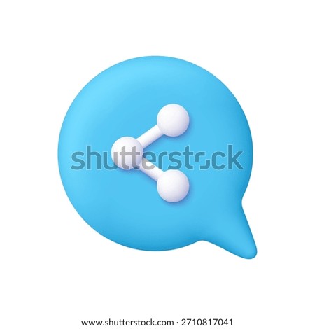 Blue speech bubble with share symbol. Social media, communication, digital connection and user interface concept. 3d vector icon. Cartoon minimal style.