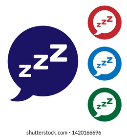 Blue Speech bubble with snoring icon isolated on white background. Concept of sleeping, insomnia, alarm clock app, deep sleep, awakening. Set color icon in circle buttons. Vector Illustration