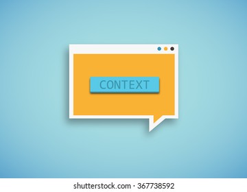 blue speech bubble with the text "context". "Context Marketing" concept.