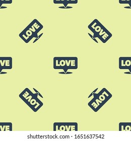 Blue Speech bubble with text love icon isolated seamless pattern on yellow background. Valentines day.  Vector Illustration