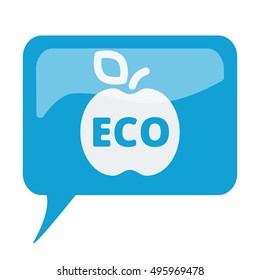 Blue speech bubble with white Apple icon on white background