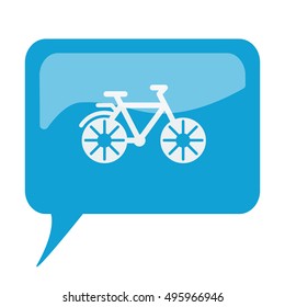 Blue speech bubble with white Bicycle icon on white background