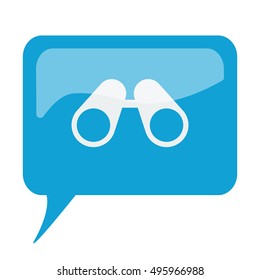 Blue speech bubble with white Binoculars icon on white background