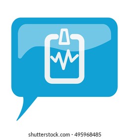 Blue speech bubble with white Cardiogram Clipboard icon on white background