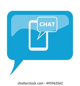 Blue speech bubble with white Chat icon on white background