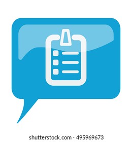 Blue speech bubble with white Checklist icon on white background