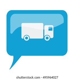 Blue speech bubble with white Delivery Truck icon on white background