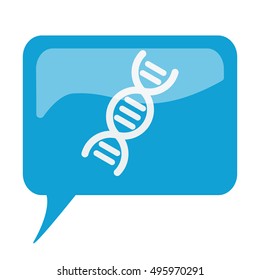 Blue speech bubble with white Dna icon on white background
