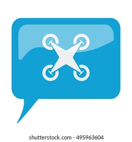 Blue speech bubble with white Drone Quadcopter icon on white background