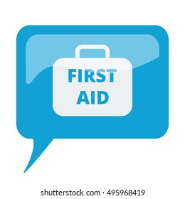 Blue speech bubble with white First Aid Kit icon on white background