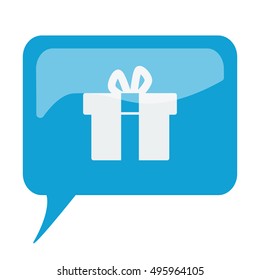 Blue speech bubble with white Gift  icon on white background