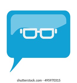 Blue speech bubble with white Glasses icon on white background