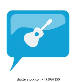 Blue speech bubble with white Guitar icon on white background