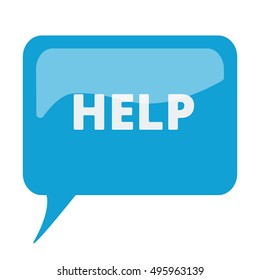 Blue speech bubble with white Help icon on white background