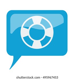 Blue speech bubble with white Life Buoy icon on white background