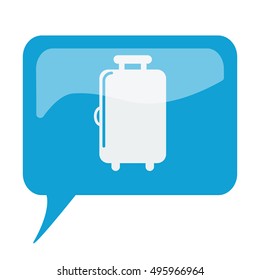 Blue speech bubble with white Luggage icon on white background