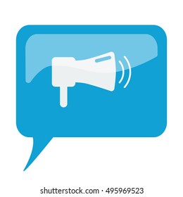Blue speech bubble with white Megaphone icon on white background