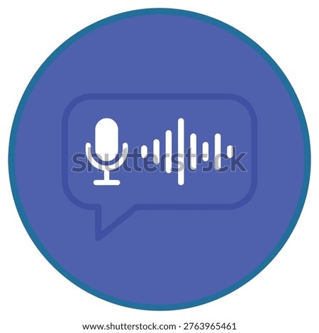 A blue speech bubble with a white microphone and sound waves, symbolizing voice commands, audio feedback, or voice recognition technology.