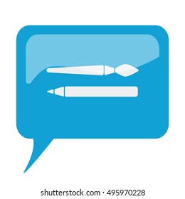 Blue speech bubble with white Paintbrush icon on white background