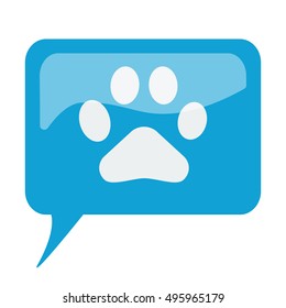 Blue speech bubble with white Paw Print icon on white background
