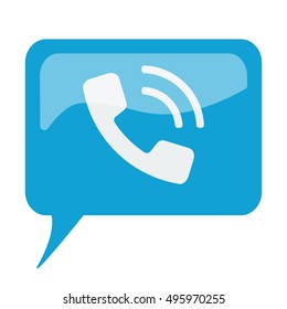 Blue speech bubble with white Phone icon on white background