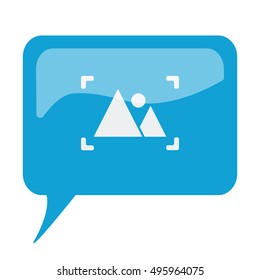 Blue speech bubble with white Picture icon on white background
