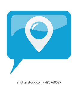 Blue speech bubble with white Place icon on white background
