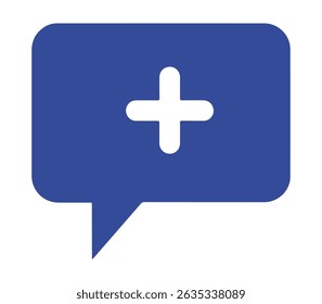 Blue Speech Bubble with White Plus Sign: New Message or Add Icon