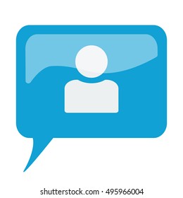 Blue speech bubble with white Profile icon on white background