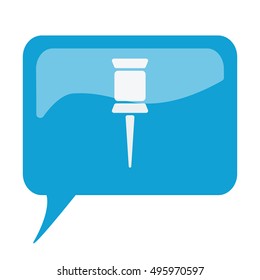 Blue speech bubble with white Pushpin icon on white background