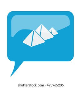 Blue speech bubble with white Pyramids icon on white background