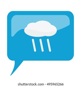 Blue speech bubble with white Rain icon on white background