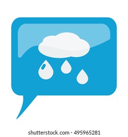 Blue speech bubble with white Rain icon on white background