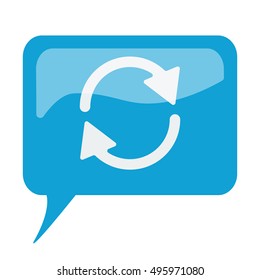 Blue speech bubble with white Refresh icon on white background