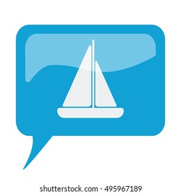 Blue speech bubble with white Sailboat icon on white background