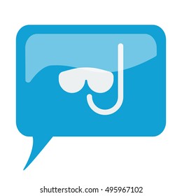 Blue speech bubble with white Scuba Diving icon on white background