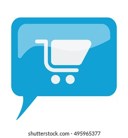 Blue speech bubble with white Shopping Cart icon on white background