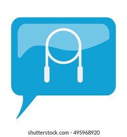Blue speech bubble with white Skipping Rope icon on white background