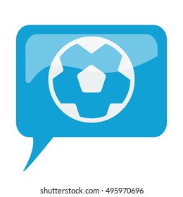 Blue speech bubble with white Soccer Ball icon on white background