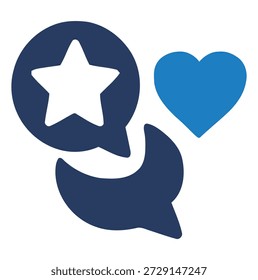 Blue speech bubble with white star and blue heart icon talk message